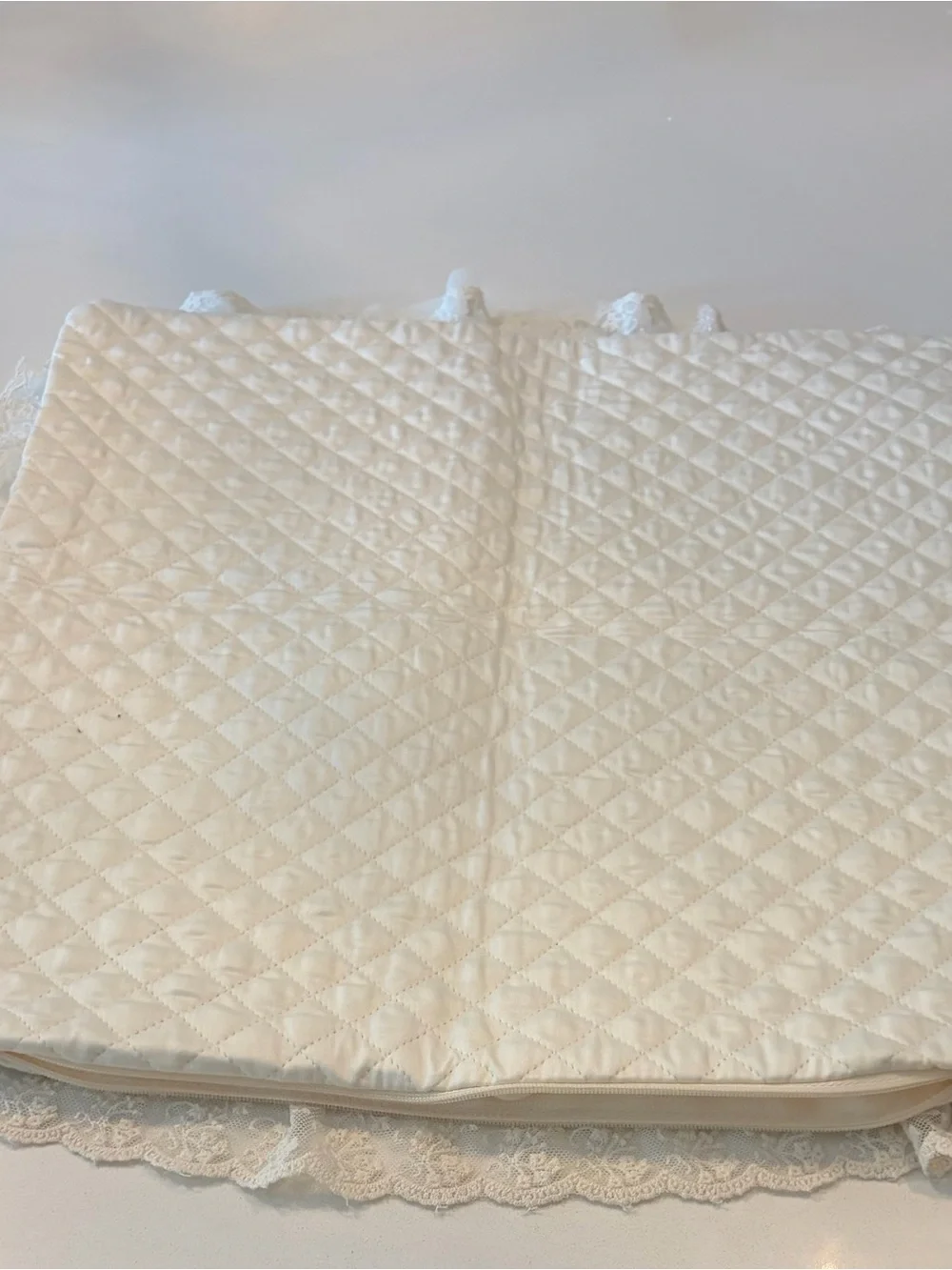 Handmade White Lace Quilted Throw Pillow Cover -  purchased in Positano, Italy